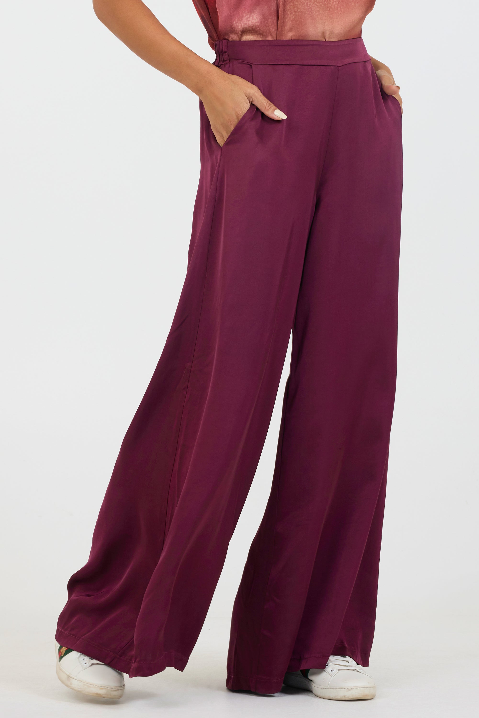 RADANA SATIN PLAIN WIDE PANTS