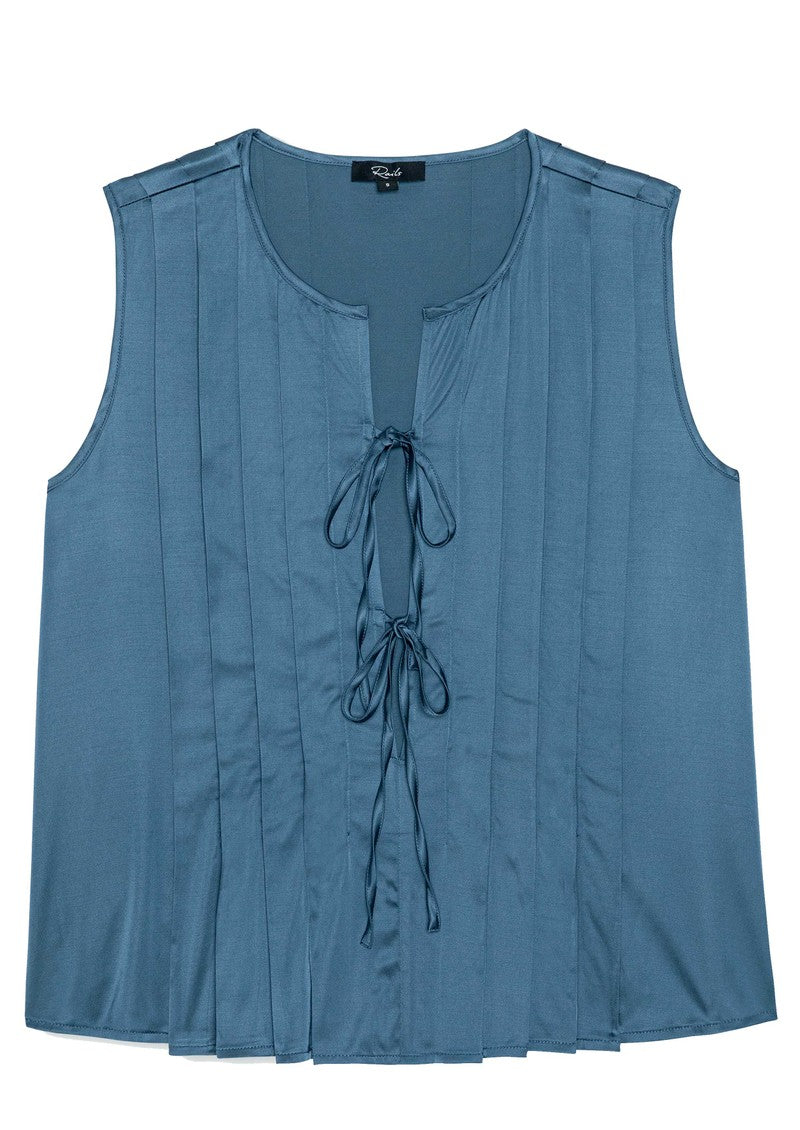 Rails AJA sleeveless blouse in Atlantic blue with pintuck pleats and tie front detail