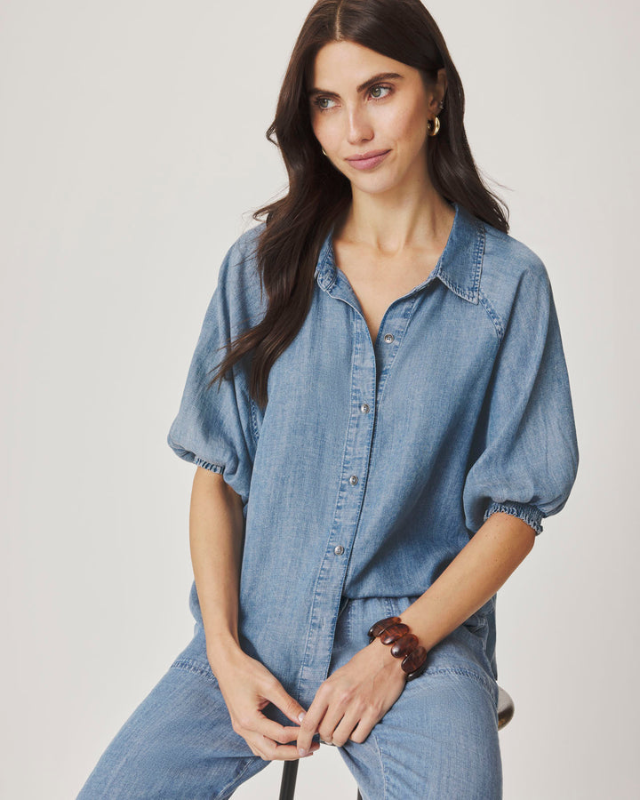 TALIA PUFF SLEEVE INDIGO TOP