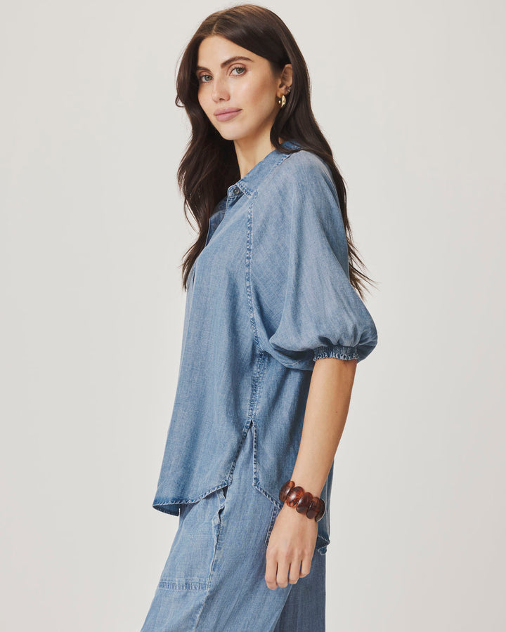 TALIA PUFF SLEEVE INDIGO TOP