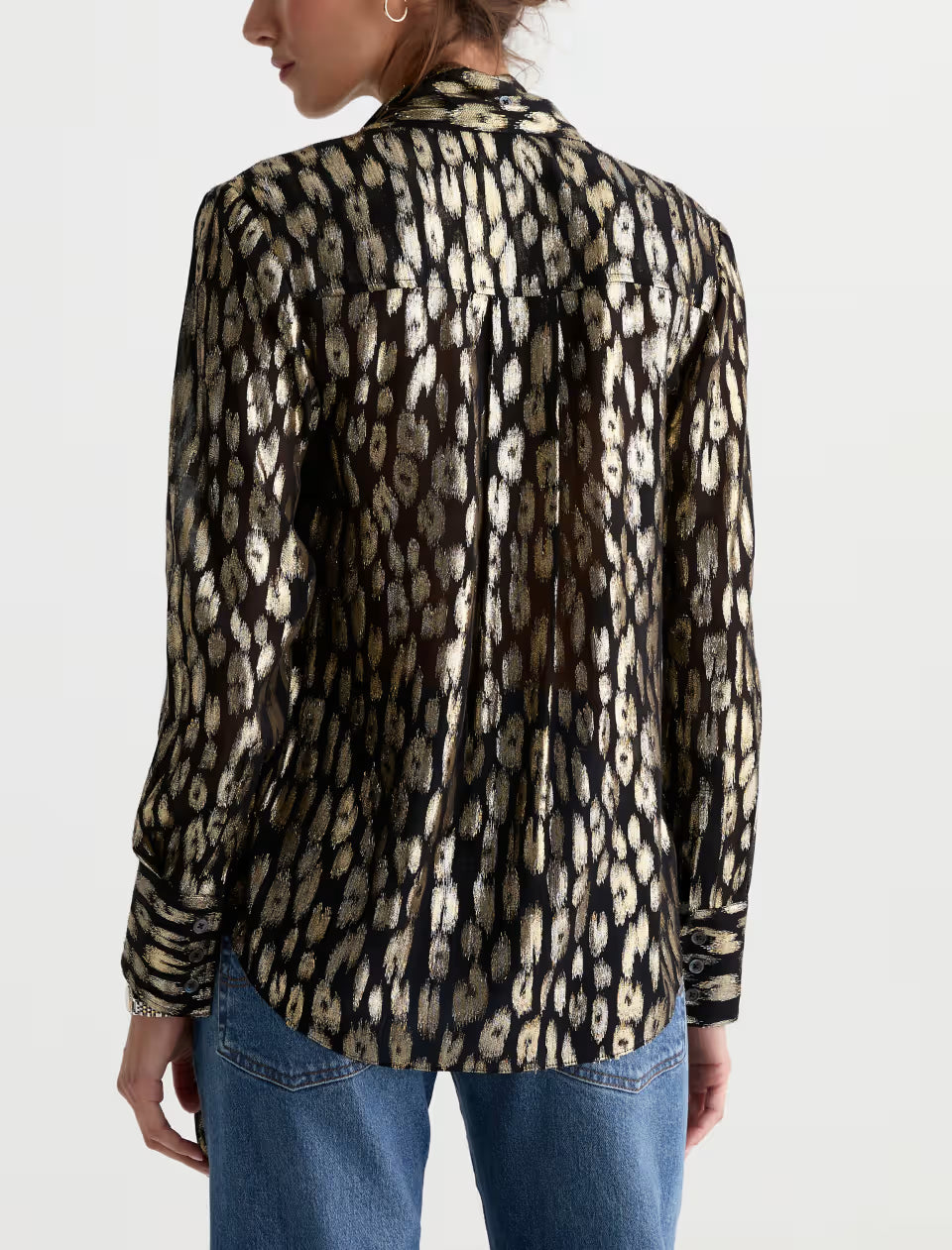 AG Lora black and gold metallic spotted print long sleeve button-down shirt