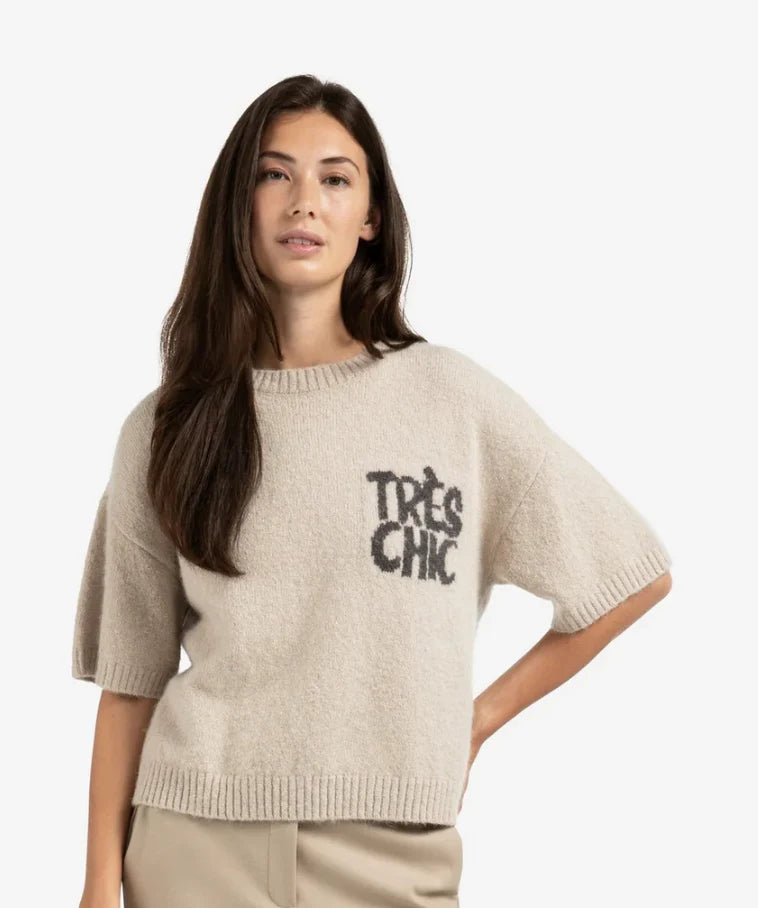 SHORT SLEEVE SWEATER WITH ARTWORK