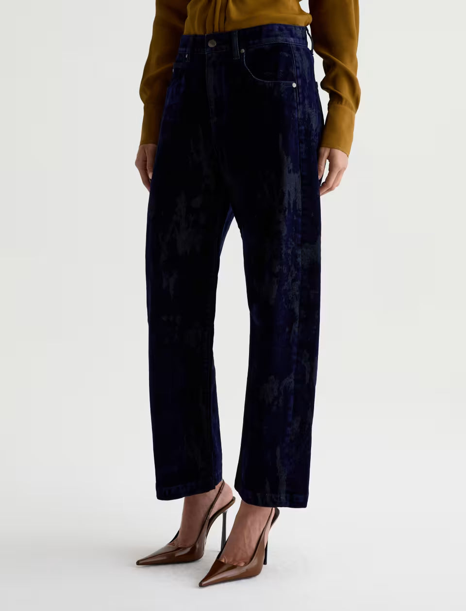 AG Hattie Ballroom navy blue velvet wide-leg trousers with five-pocket styling