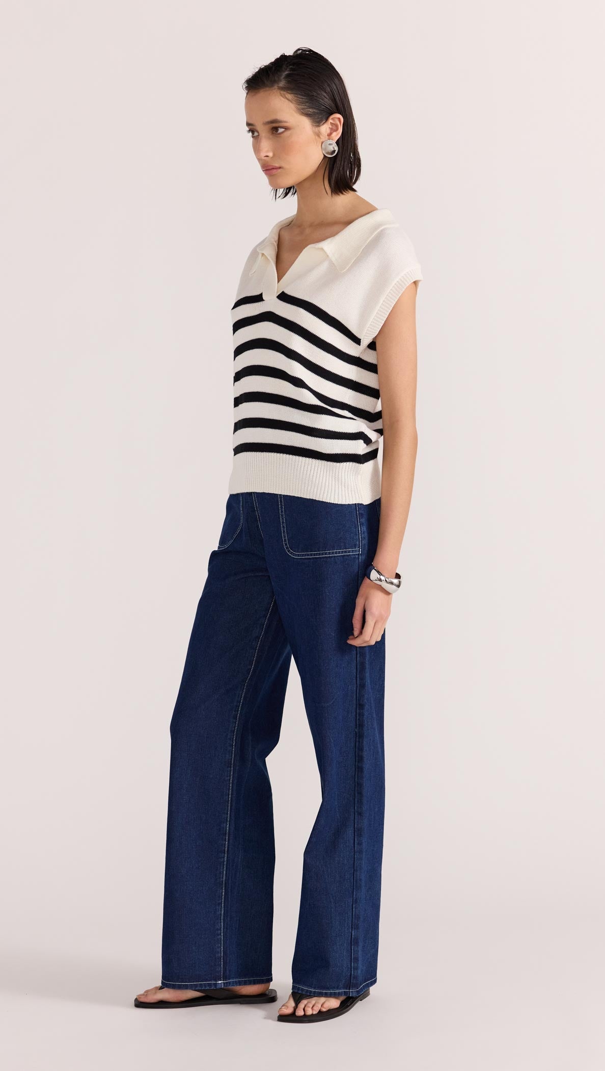 REMI STRIPE POLO KNIT TOP