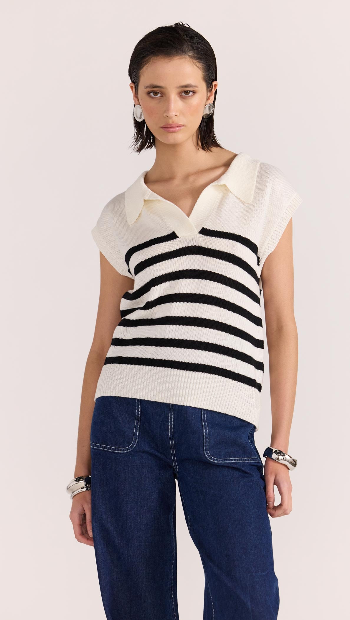 REMI STRIPE POLO KNIT TOP