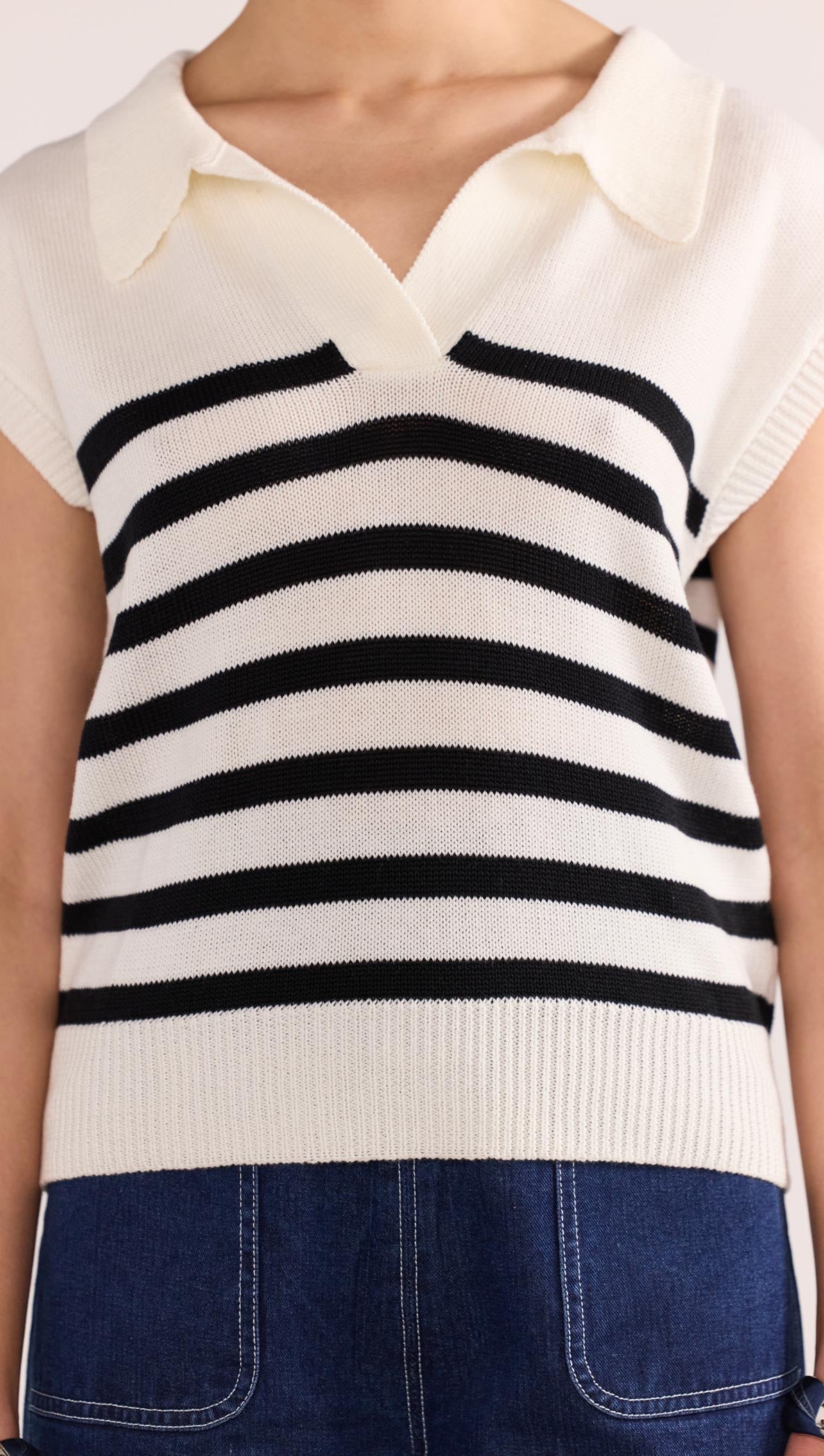 REMI STRIPE POLO KNIT TOP