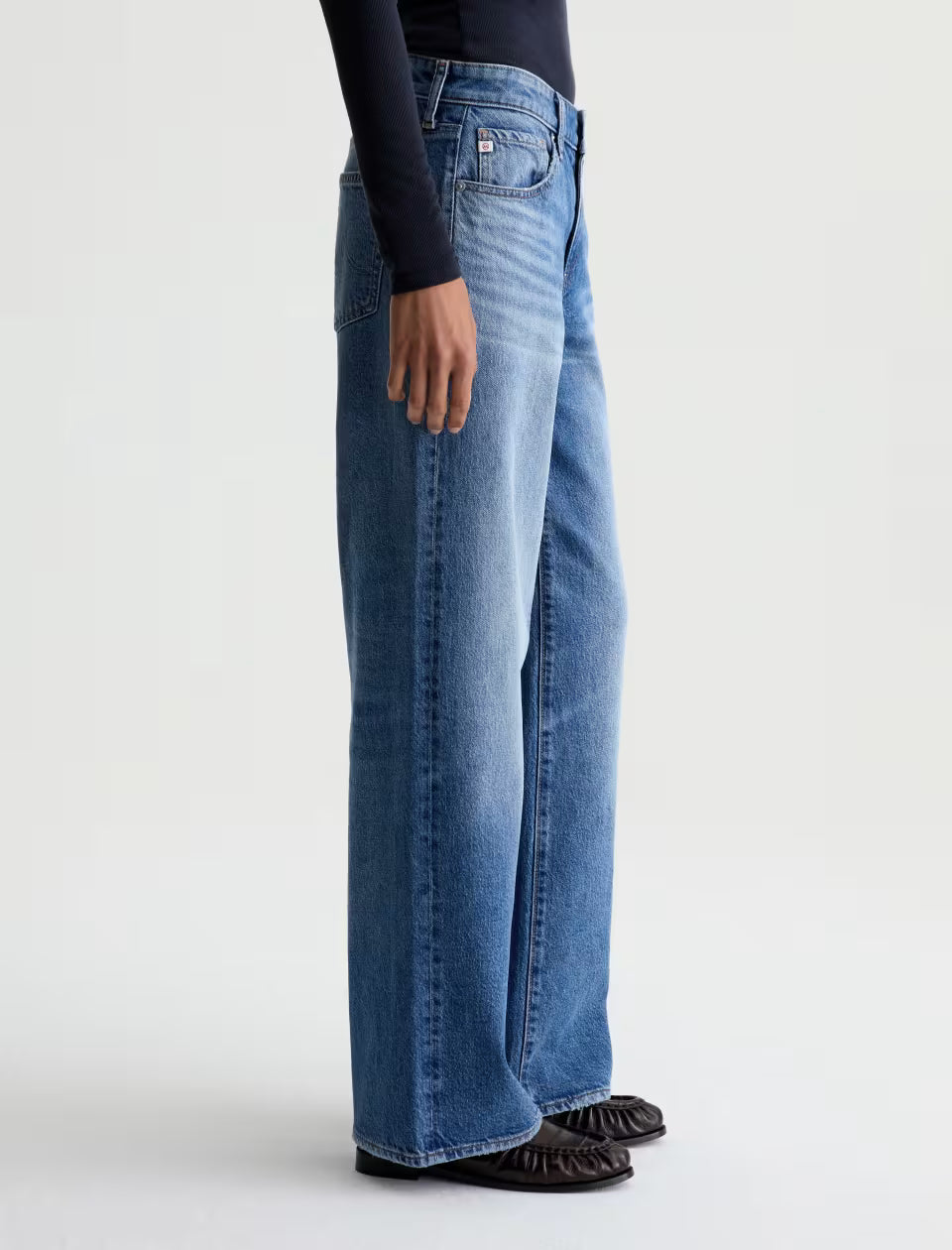 AG Adria wide-leg high-rise medium blue wash jeans, side view