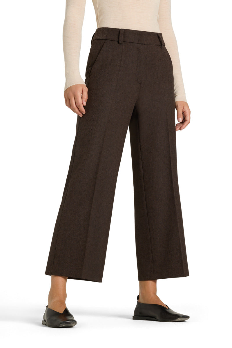 Cambio California wide-leg cropped trousers in dark brown with front crease
