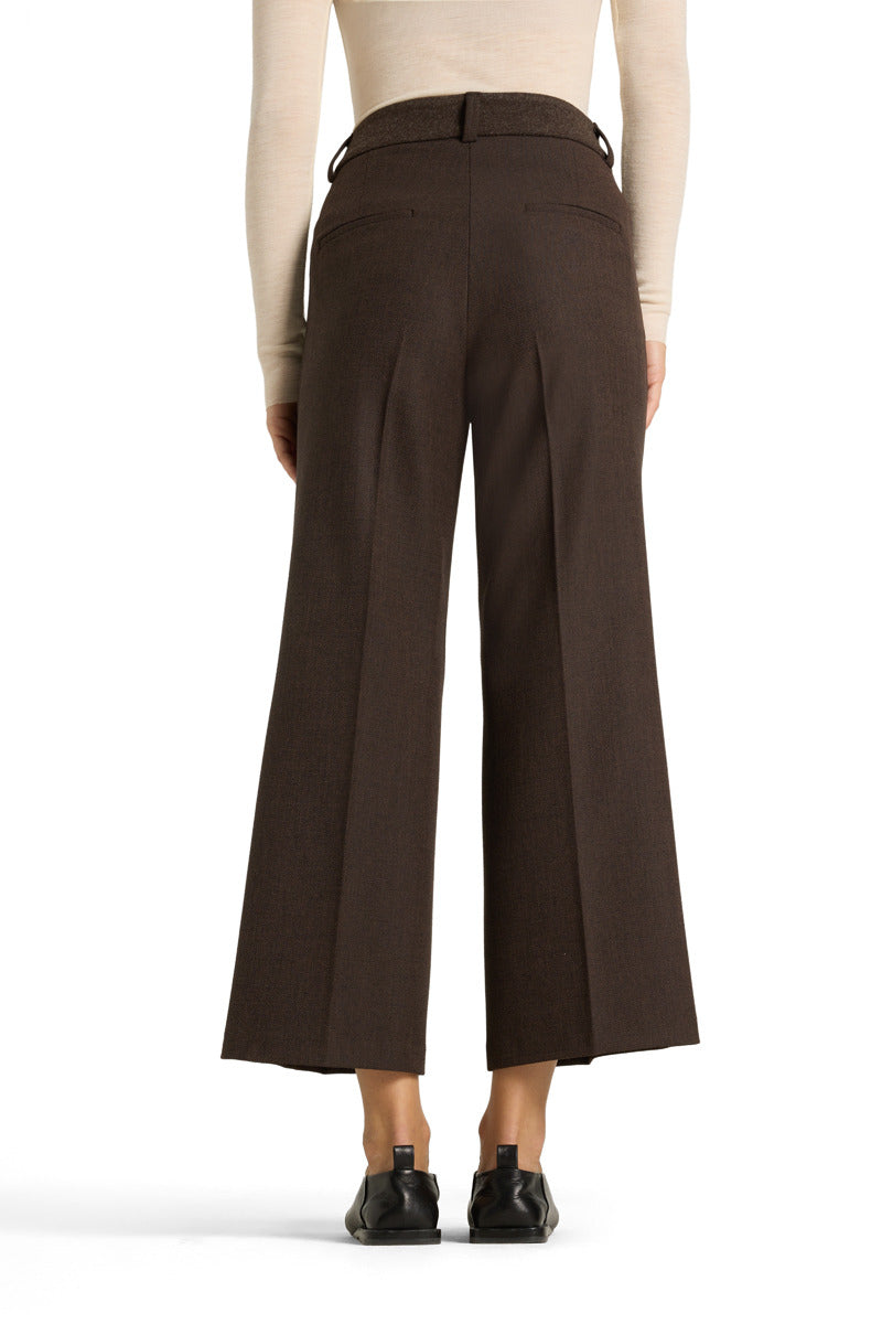 Cambio California wide-leg cropped trousers in dark brown, back view