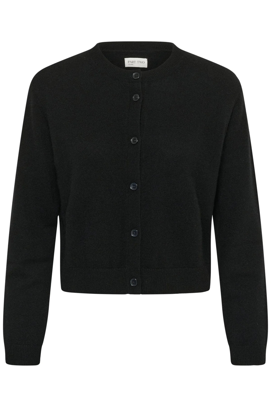 Part Two Carimi black cropped knit cardigan with round neck and button front