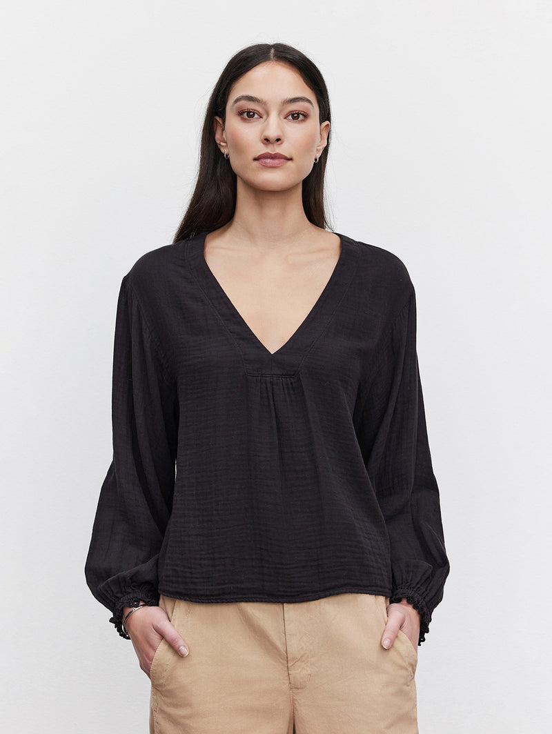 NAOMI COTTON GAUZE V-NECK TOP