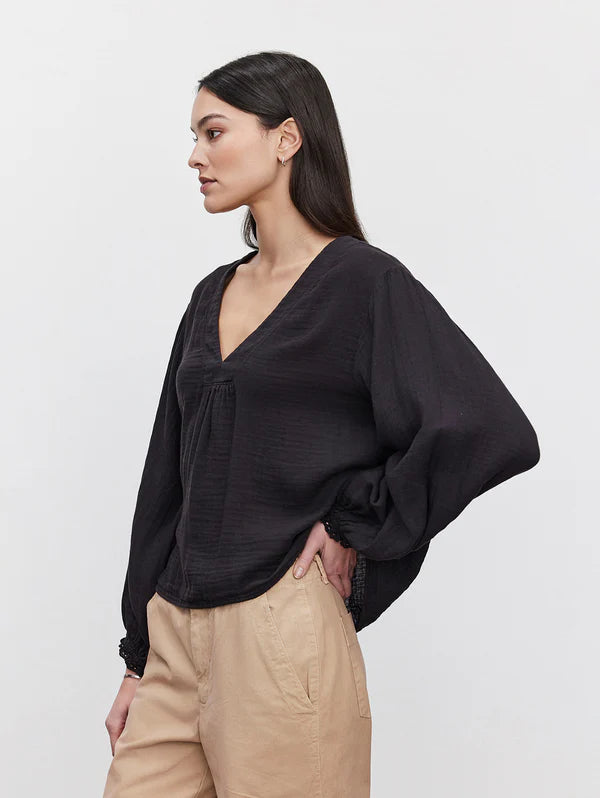 NAOMI COTTON GAUZE V-NECK TOP