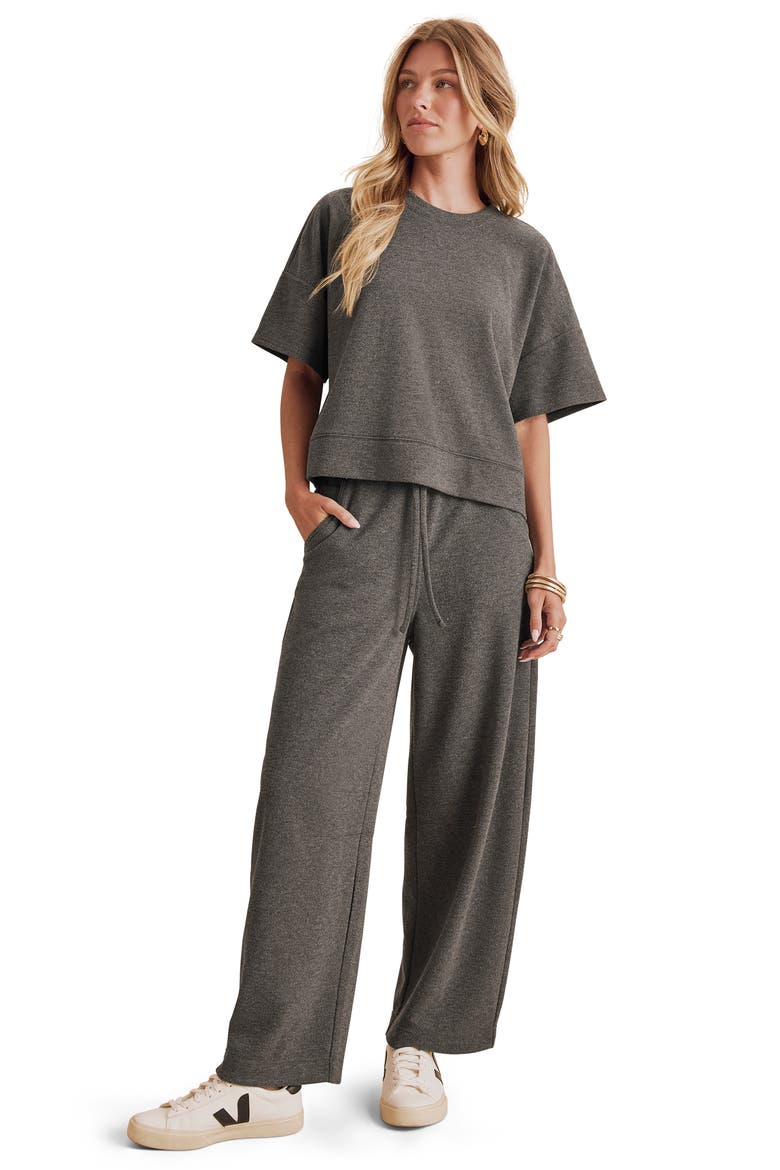 Splendid Marlow wide-leg heathered charcoal knit pants with drawstring waist