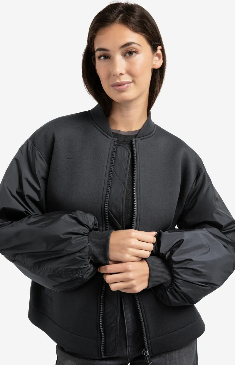 FLEECE BOMBER JACKET WITH NYLON SLEEVES