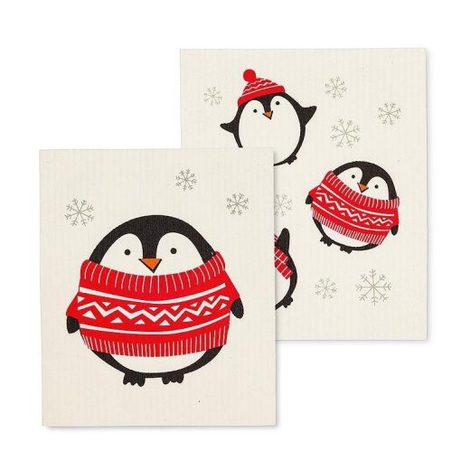 S/2 HOLIDAY PENGUIN DISHCLOTH -6.5X8"L