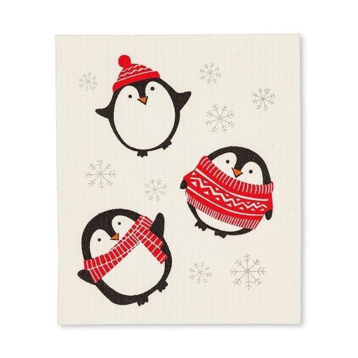 S/2 HOLIDAY PENGUIN DISHCLOTH -6.5X8"L