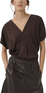 InWear Rinda chocolate brown V-neck short sleeve relaxed fit top