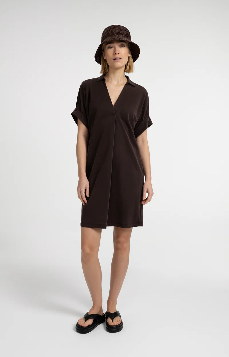 JERSEY DRESS W PLEATED PUFF SLEEVES