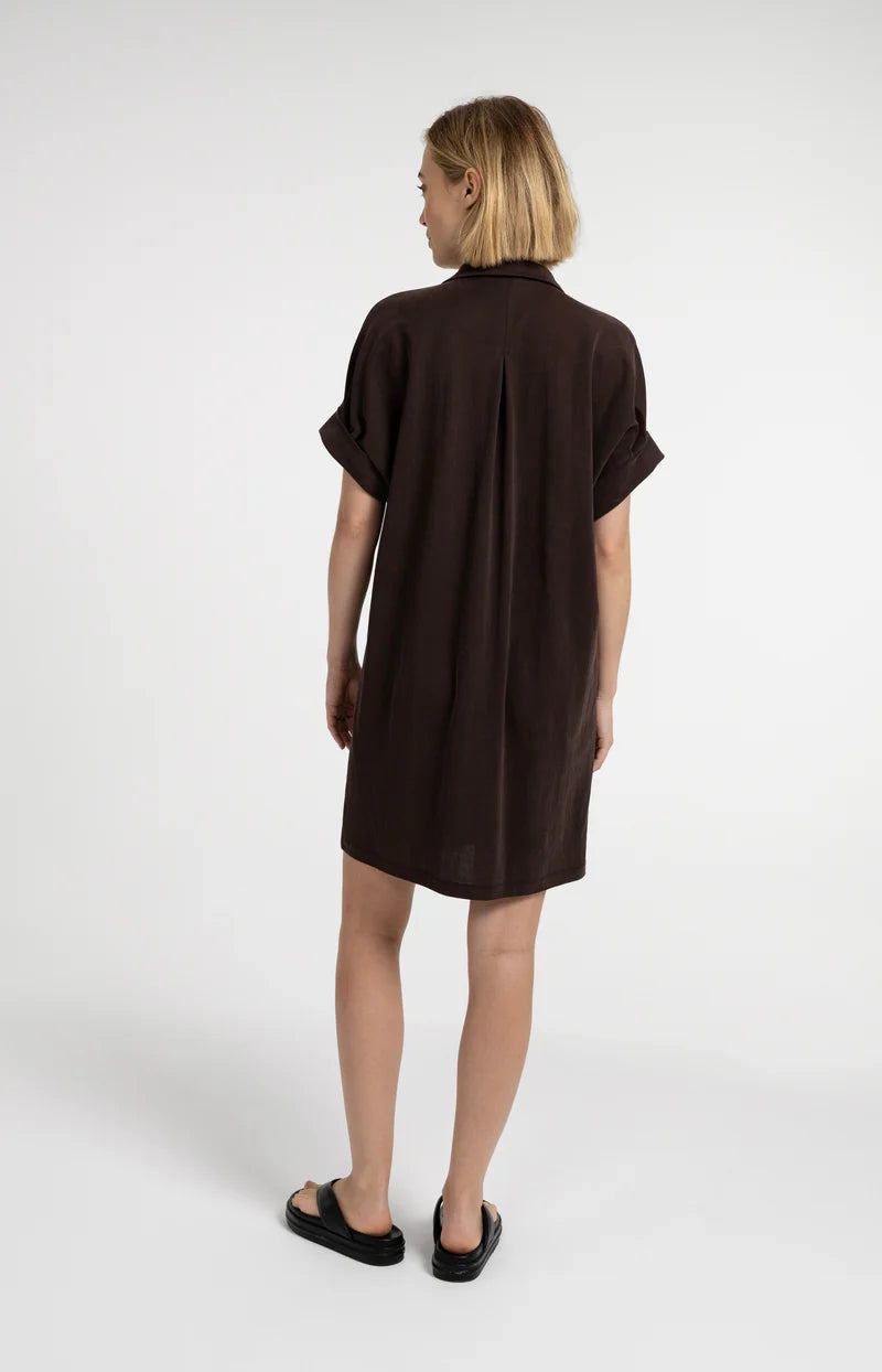 JERSEY DRESS W PLEATED PUFF SLEEVES