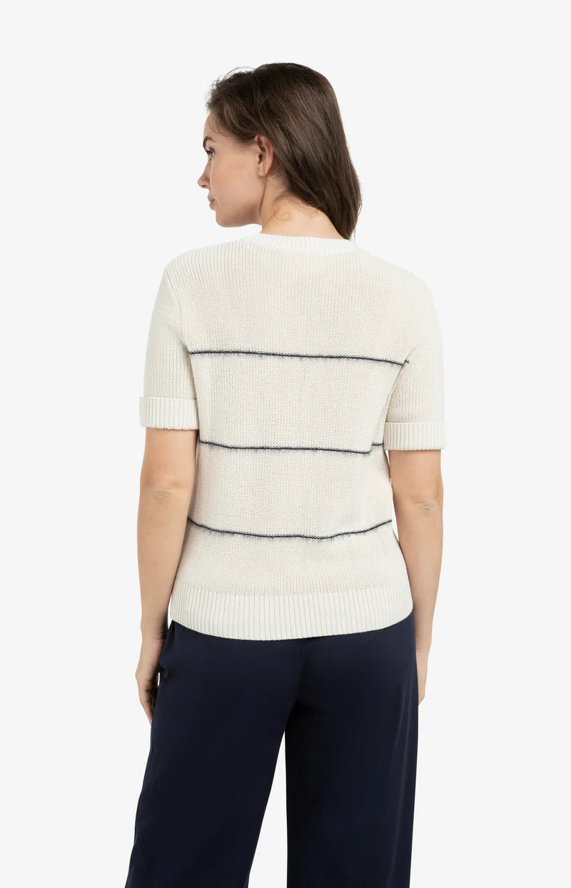 KNITTED FURRY STRIPE SS SWEATER
