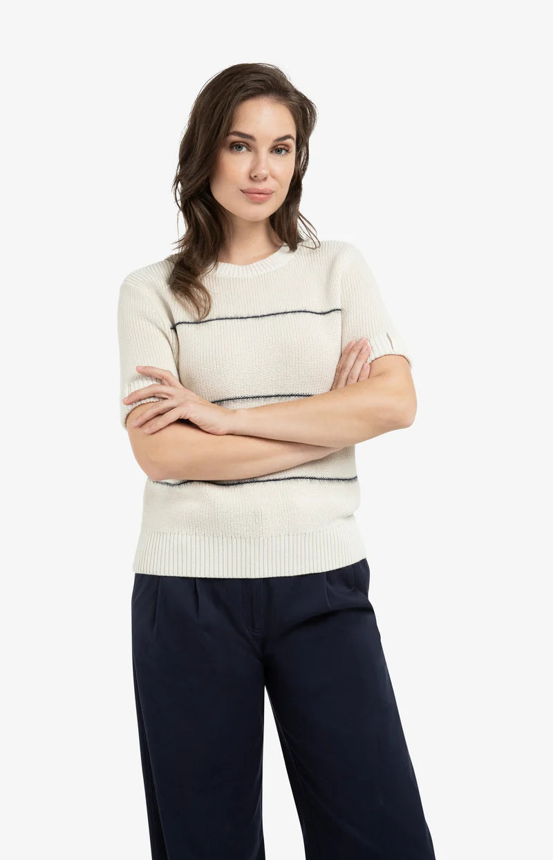 KNITTED FURRY STRIPE SS SWEATER