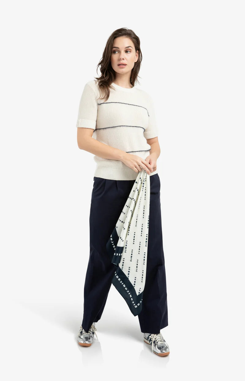 KNITTED FURRY STRIPE SS SWEATER