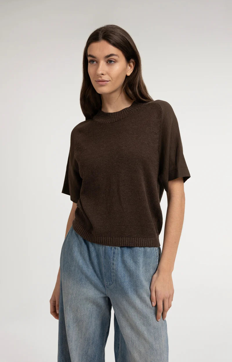 KNITTED SWEATER W/ WOVEN SS DETAIL