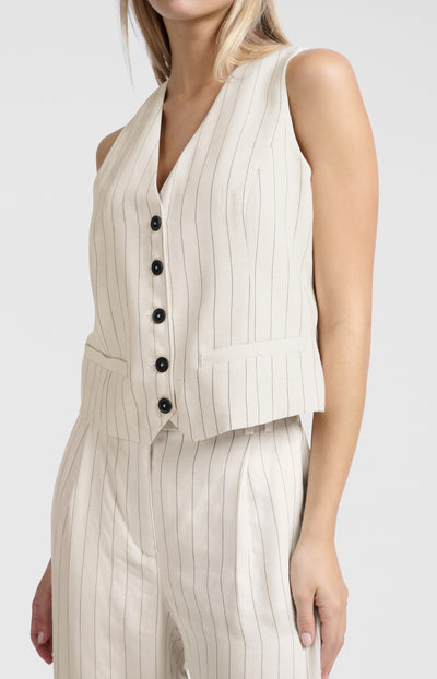 WOVEN LINEN MIX PINSTRIPE GILET