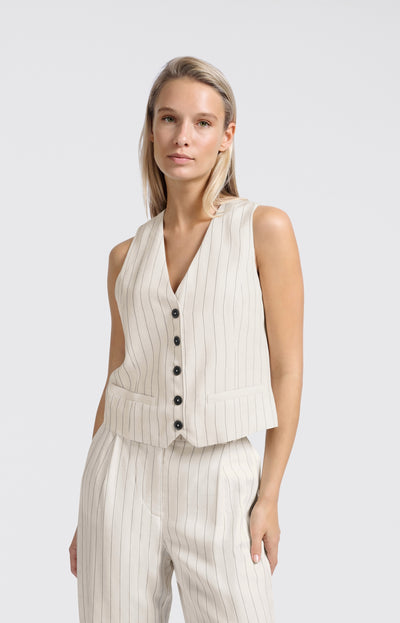 WOVEN LINEN MIX PINSTRIPE GILET