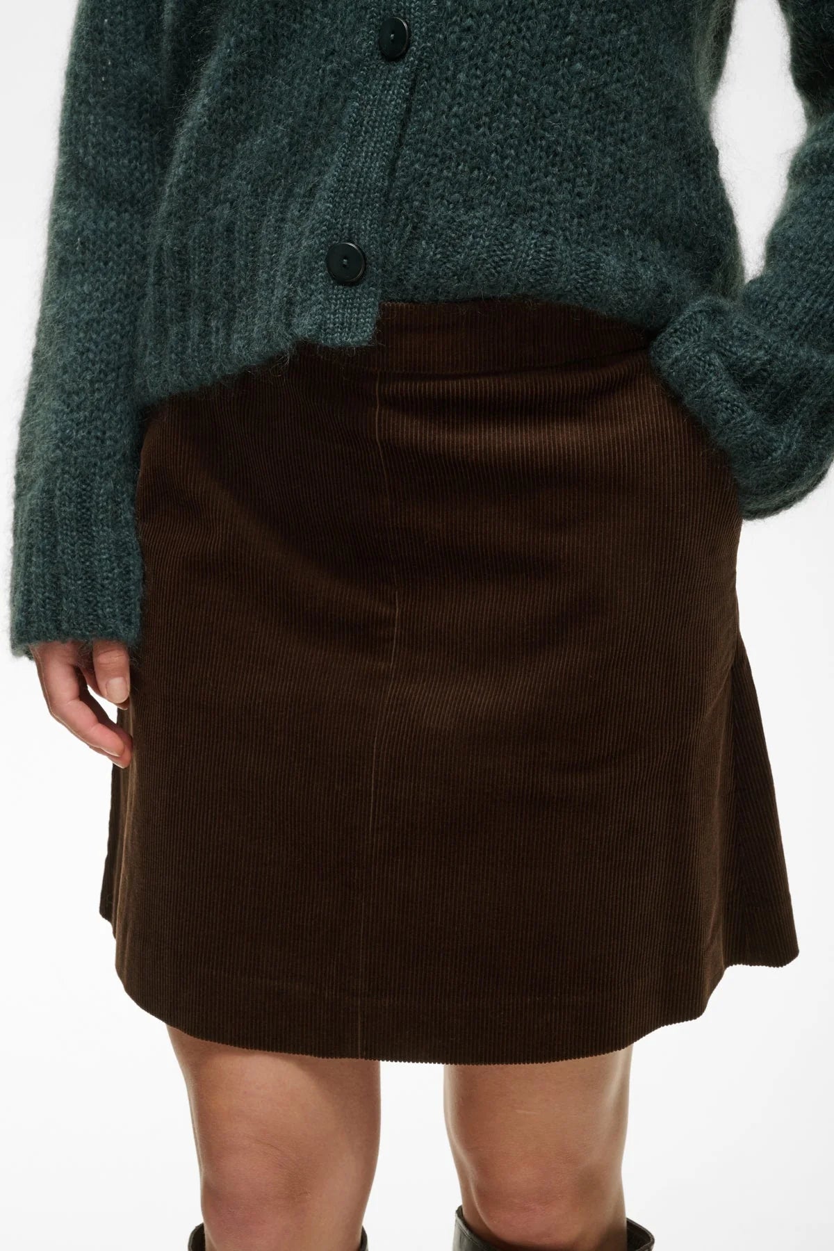 Part Two Lings brown corduroy mini skirt with side pleat detail