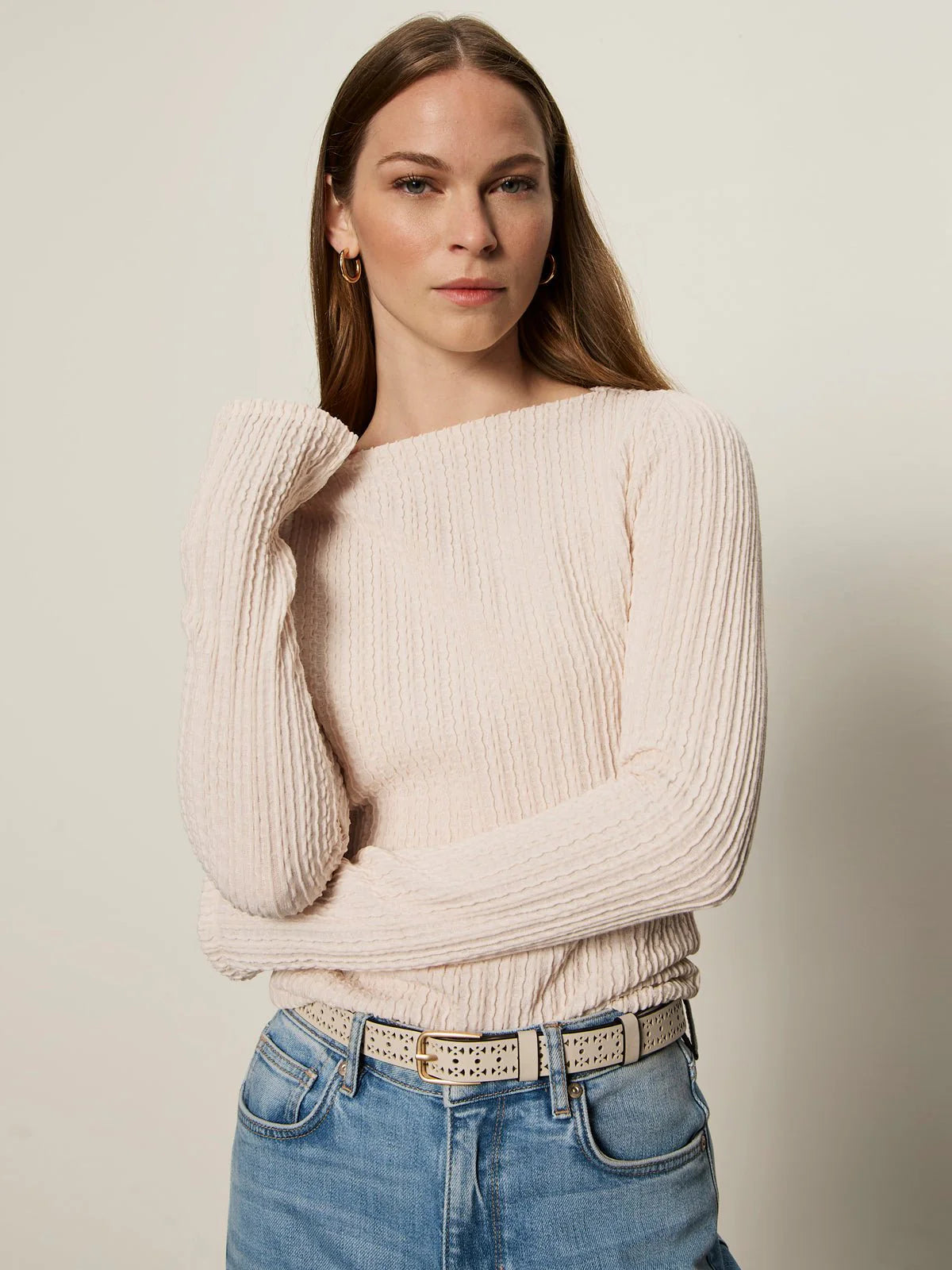 LS BOATNECK TEXTURED TOP