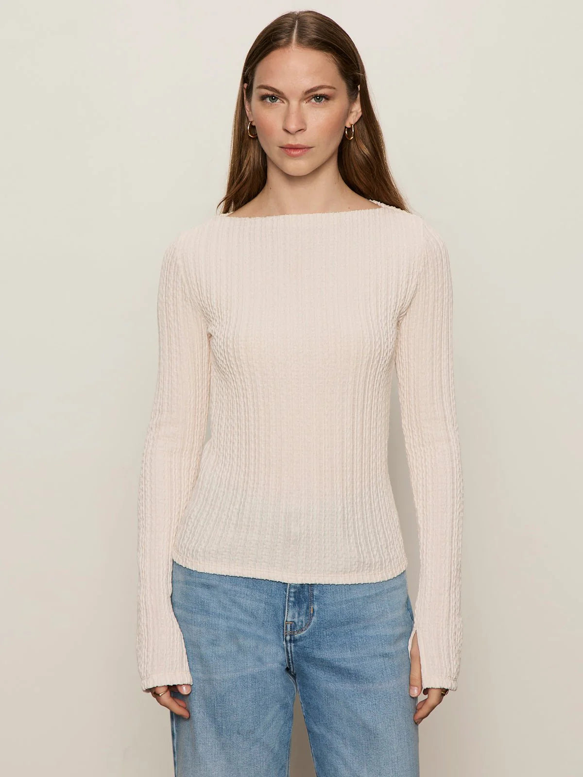 LS BOATNECK TEXTURED TOP
