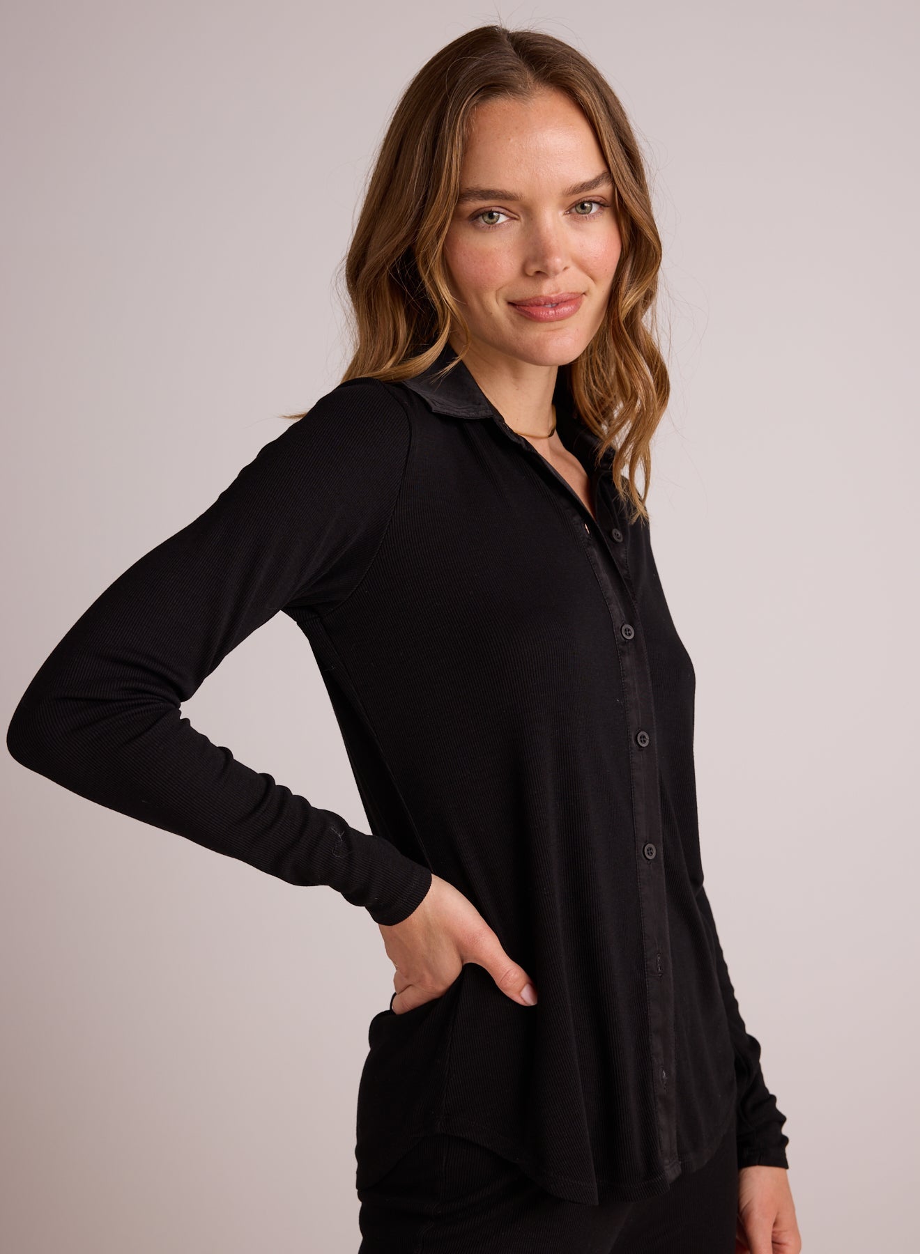 LONG SLEEVE RIB MIX SHIRT