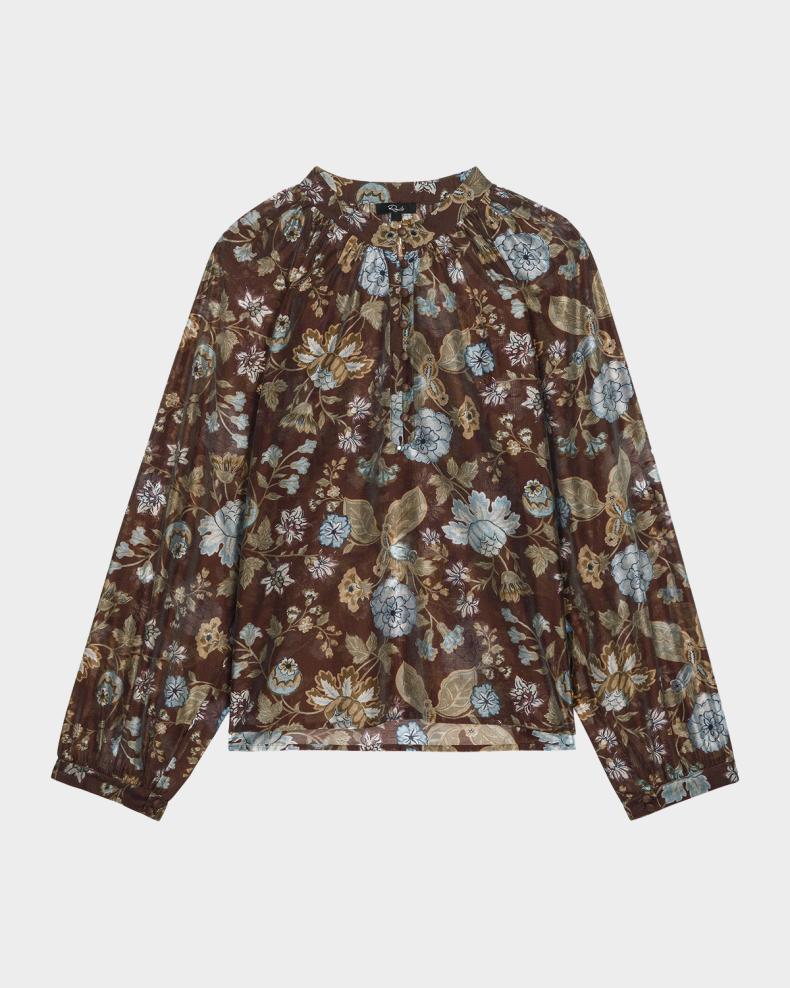 Rails Tali brown floral print long sleeve blouse with gathered neckline