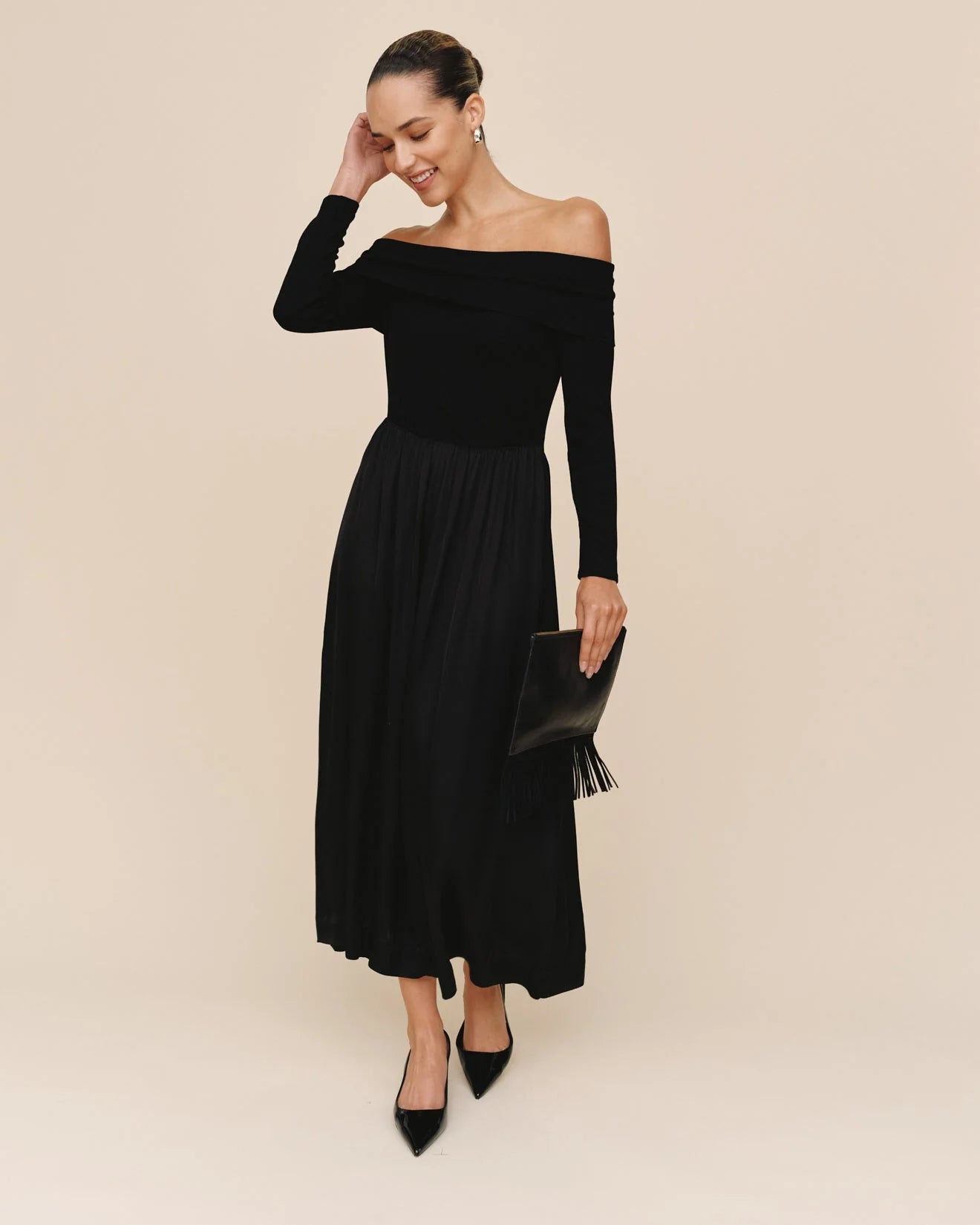 BRACELET LENGTH OFF SHOULDER DRESS