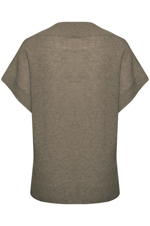 Back view of Part Two Everlotta Pullover in mole melange short-sleeve knit sweater