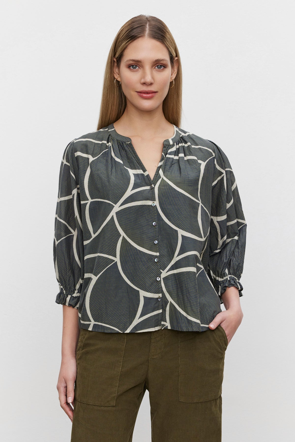 BETTY DS PRINTED SILK COTTON VOILE L/S TOP