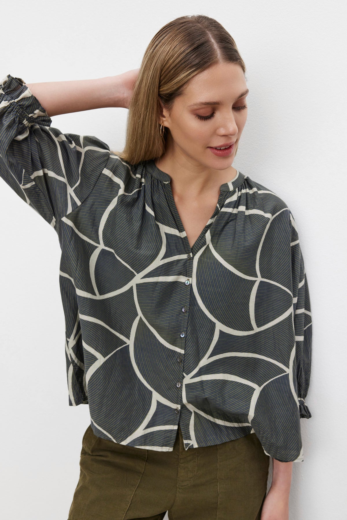 BETTY DS PRINTED SILK COTTON VOILE L/S TOP