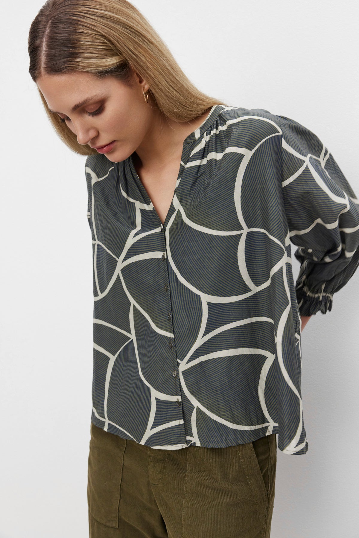 BETTY DS PRINTED SILK COTTON VOILE L/S TOP