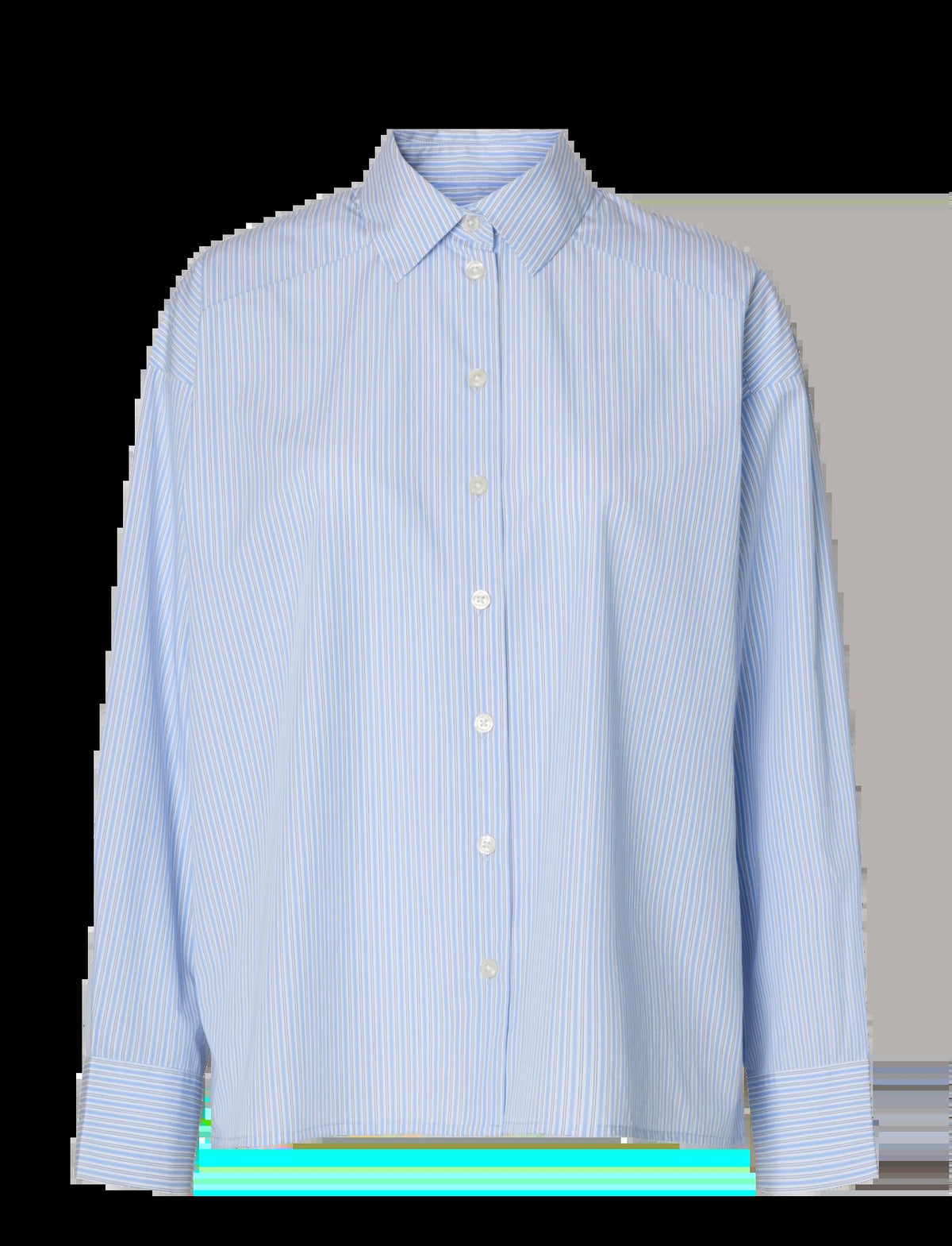 SELECTED oversized light blue striped button-up shirt with long sleeves and classic collar