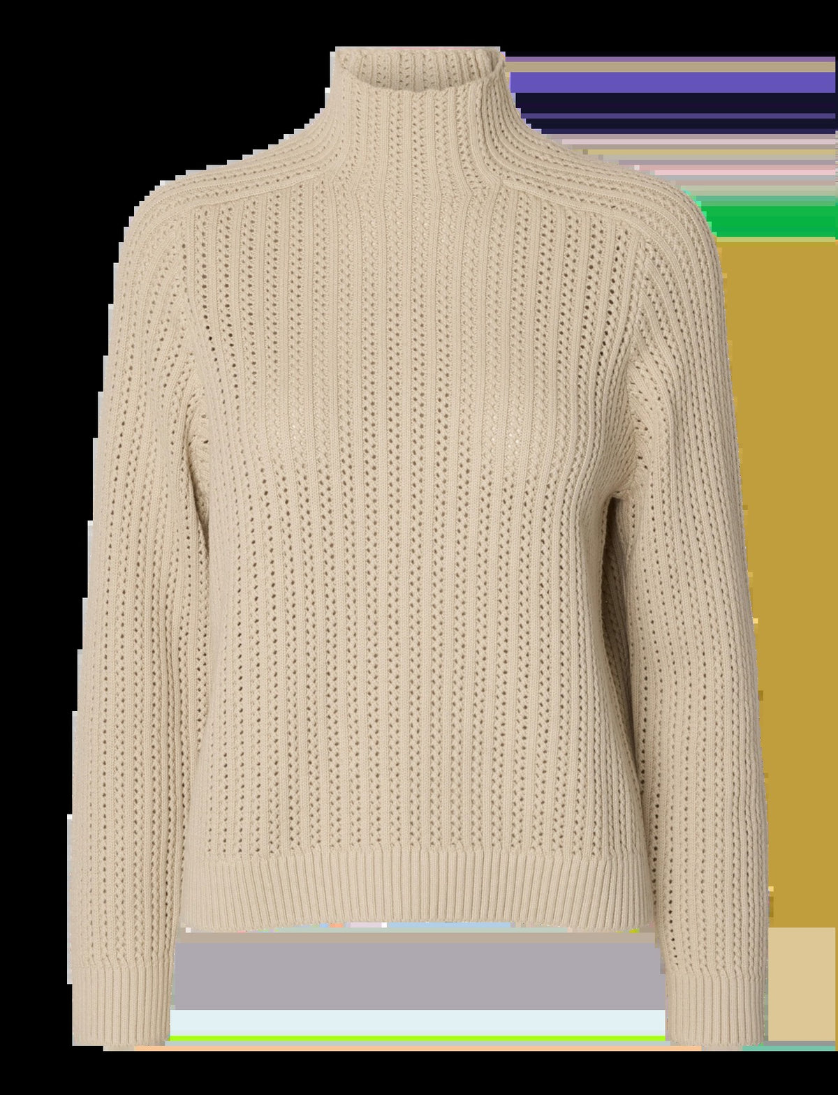 Selected SLWOLGA high neck knit sweater in birch beige with textured ribbed structure pattern