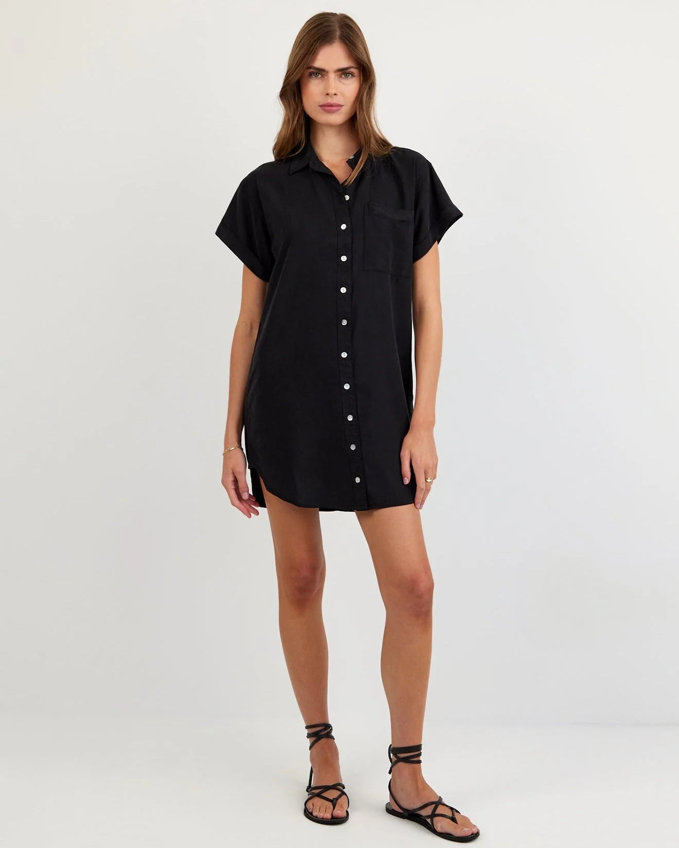 ROLL SLEEVE POCKET SHIRT DRESS
