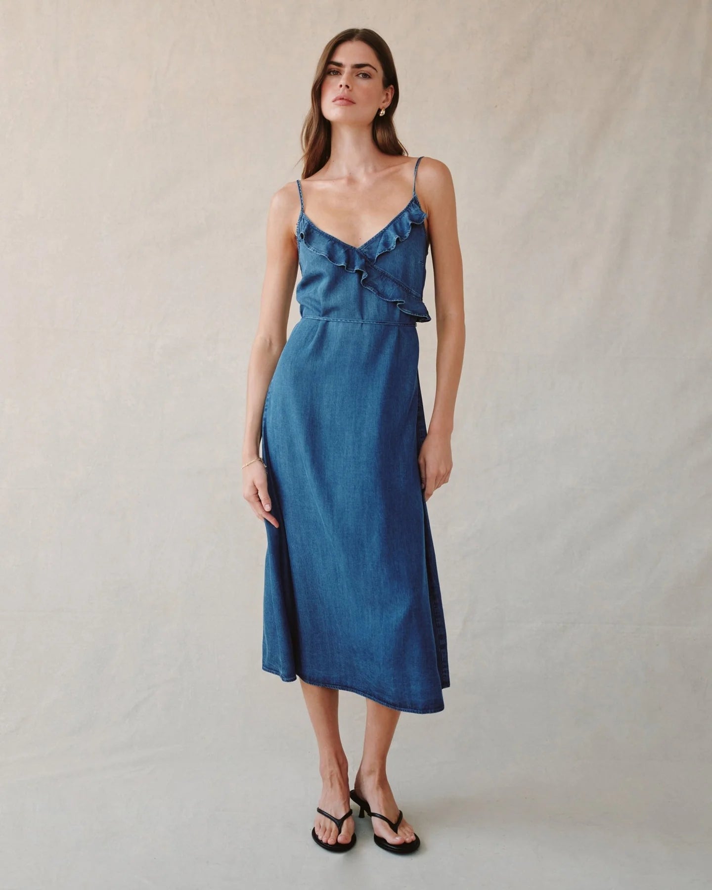 RUFFLE CAMI MIDI DRESS