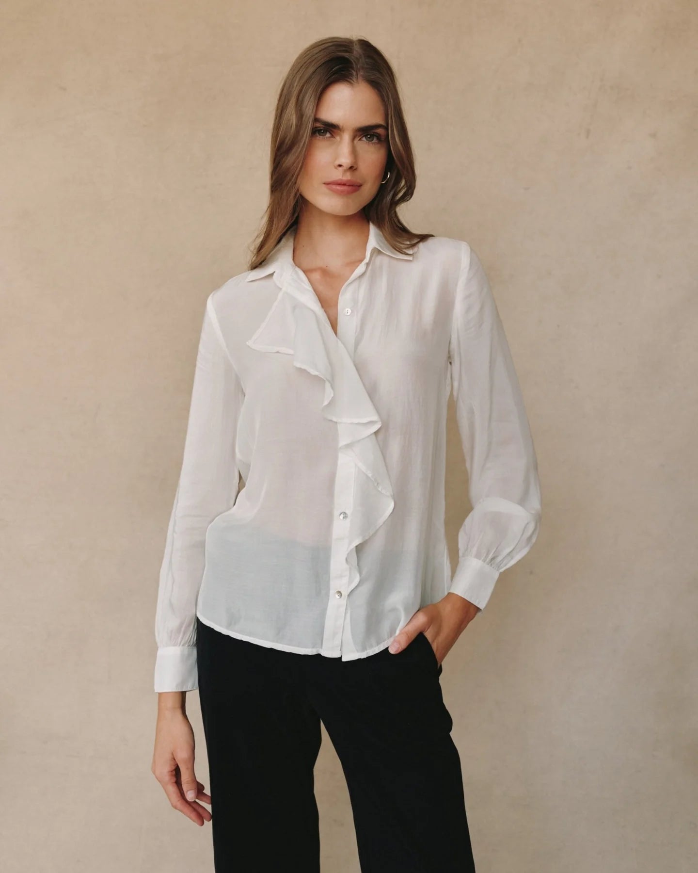 RUFFLE FRONT SHIRT