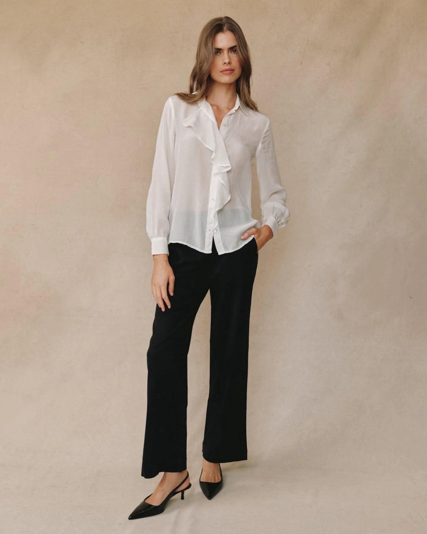 RUFFLE FRONT SHIRT