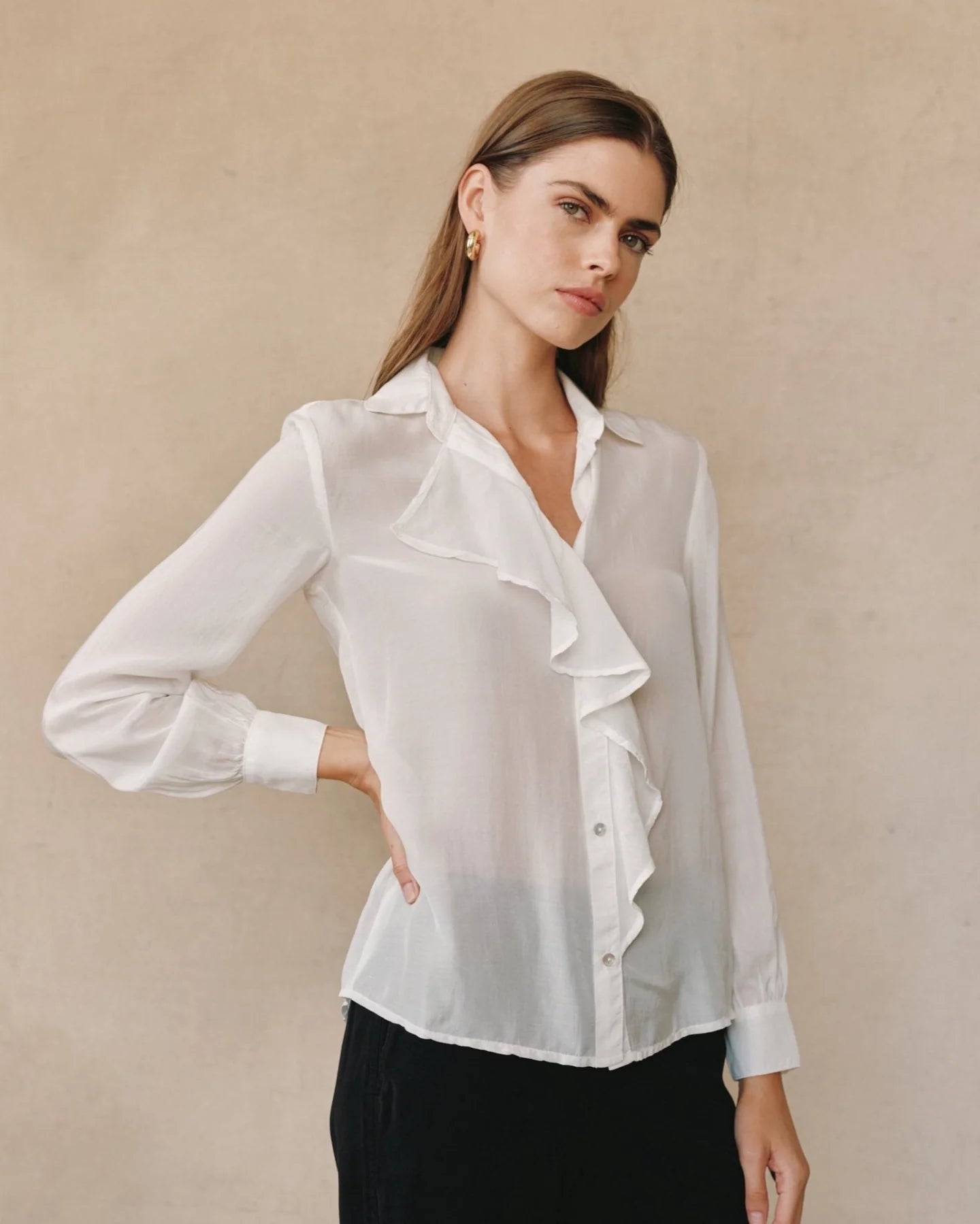 RUFFLE FRONT SHIRT