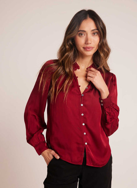 SHIRRED BUTTON UP BLOUSE