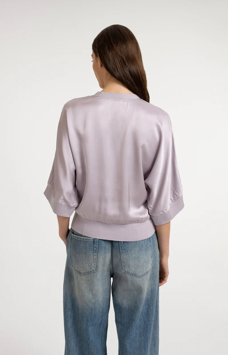 SATIN CARDIGAN W RIBBED TRIM