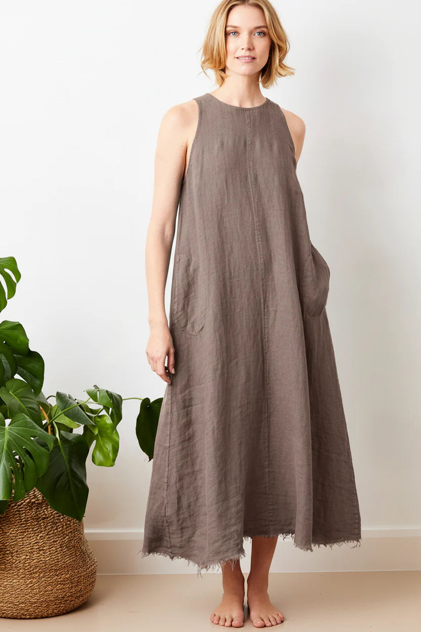 SEREN SLEEVELESS MAXI DRESS WITH RAW HEM