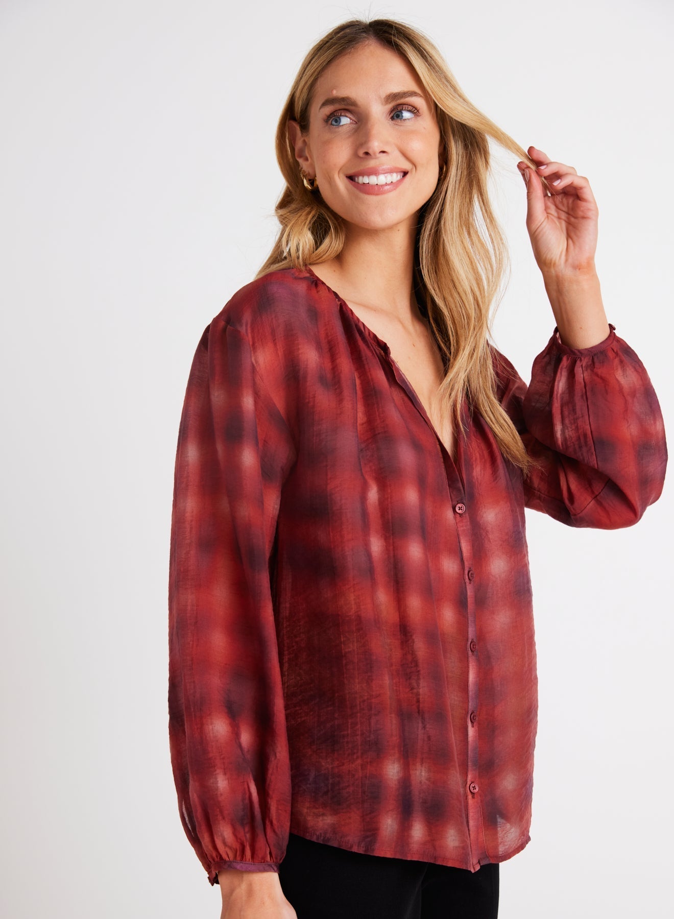 SHIRRED NECK BLOUSE